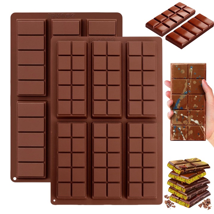 Set 2 forme siliconice pentru ciocolata, maro, 230C, dimensiuni mari