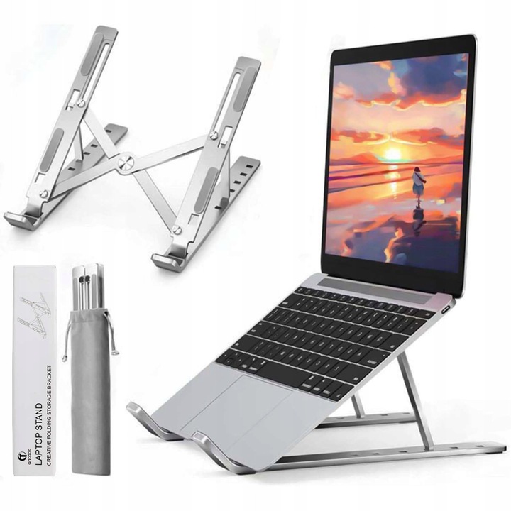 Suport laptop, aluminiu, reglabil, antiderapant, prietenos cu transportul, 8-16 inch