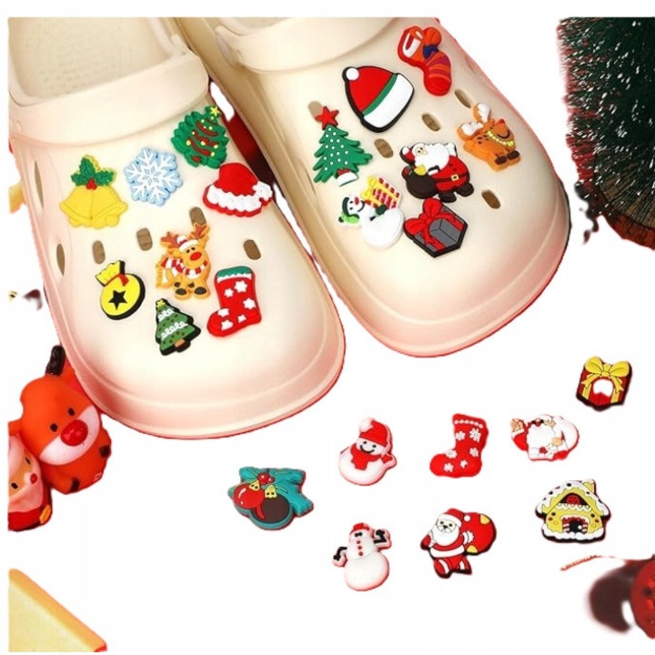 25 darab karácsonyi cipő charm szett, dekorációk, PVC, többszínű