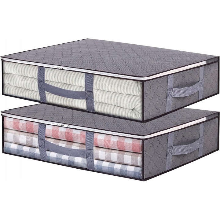 Set 2 organizatoare pentru haine, capacitate 40L, gri, 60x45x15cm