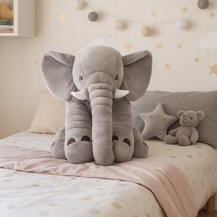Elefant plusat 70 cm, jucarie si perna, set cu eBook