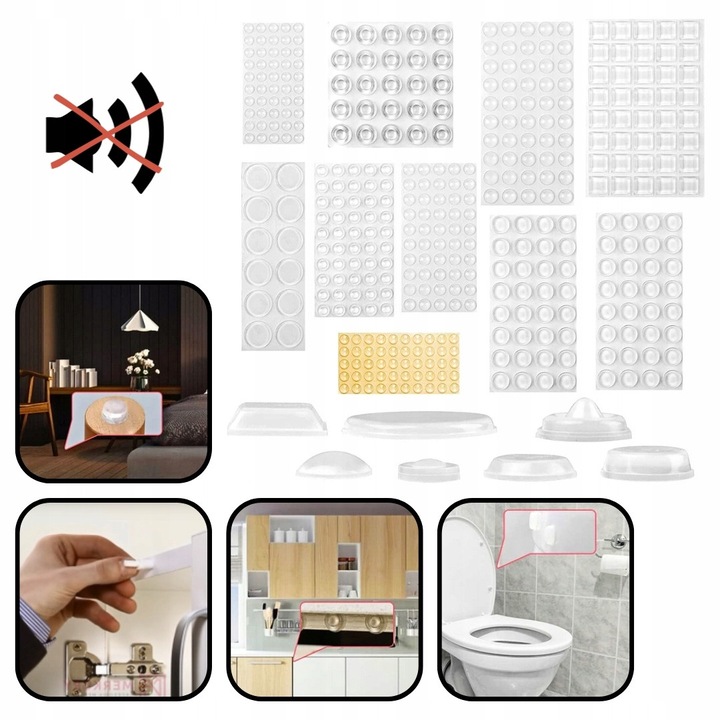 Set 389 buc paduri amortizoare transparente autoadezive, diverse forme, 6x2mm - 20x2,5mm