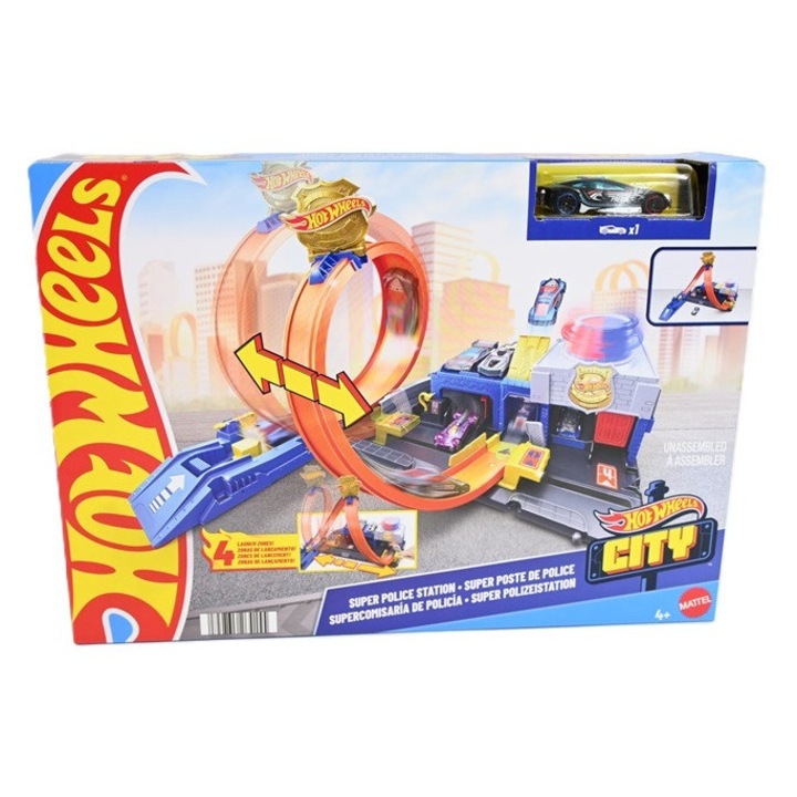 Set Masinute, Mattel, Posterunek Politiei cu Pista, 1:64, Multicolor