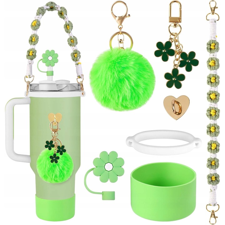 Set accesorii pentru cana, verde, din silicon, design modern, antiderapant, usor de curatat