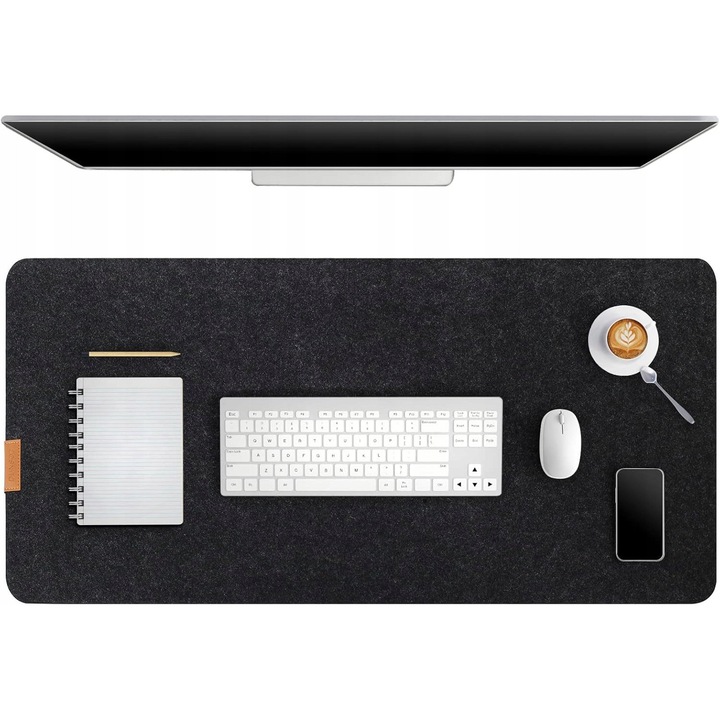 Неплъзгаща се подложка за мишка, 100x40см, тъмно сива, филцов материал, многофункционална