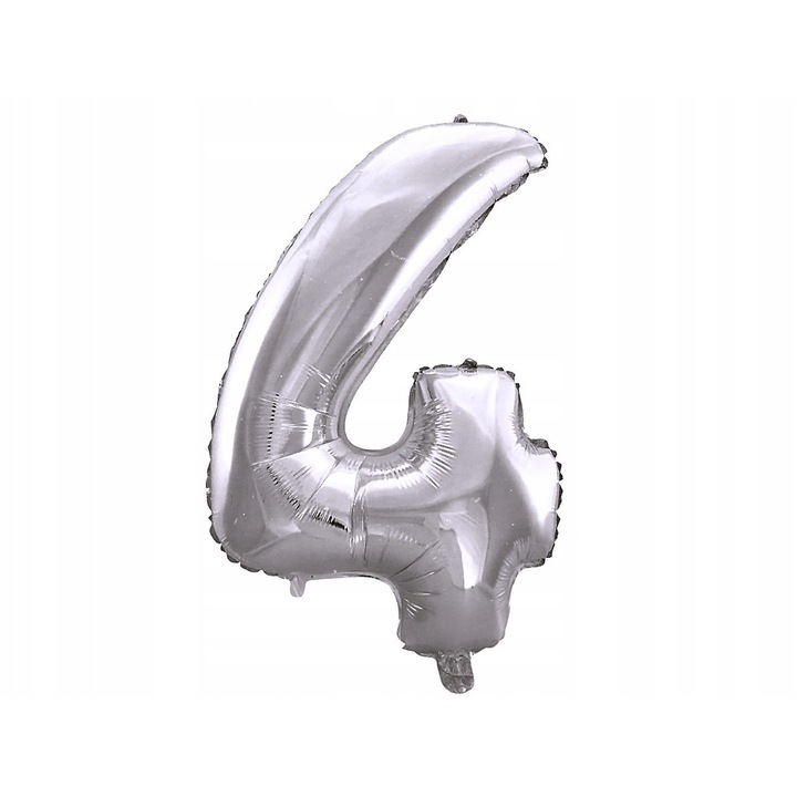 Balon Foliowy, PartyPal, Cyfra 4, 40cm, Argintiu, Set 1 bucata
