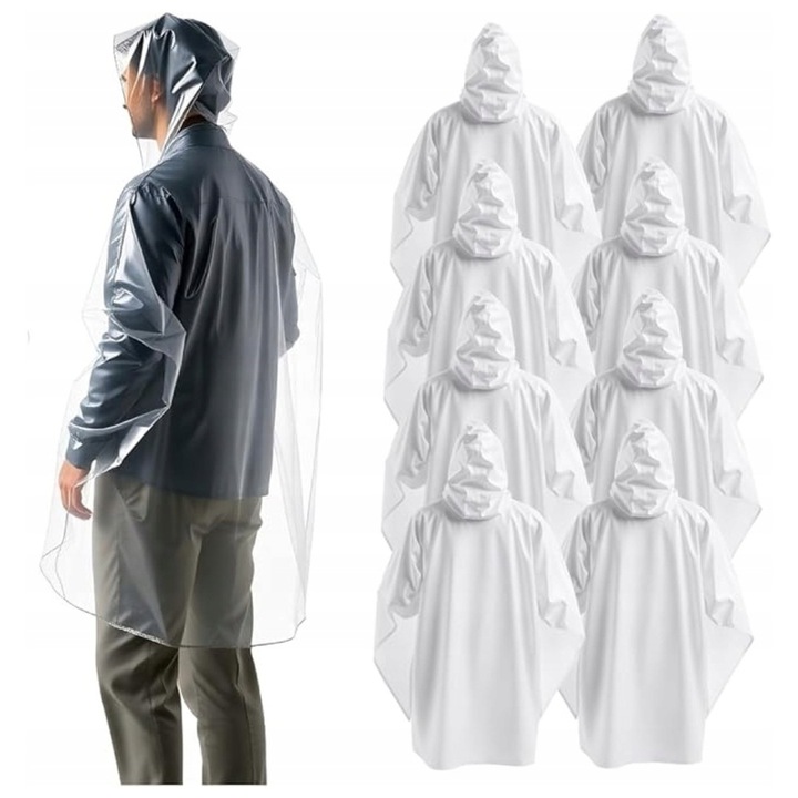 Set 8 poncho-uri transparente unisex, impermeabile, pentru adulti, dimensiune universala