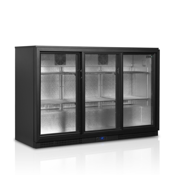 Vitrina frigorifica Tefcold BA31S-3, 3 usi sticla glisante, 311/288L, +2/+10°C, R290, Negru, 1350x515x900 mm