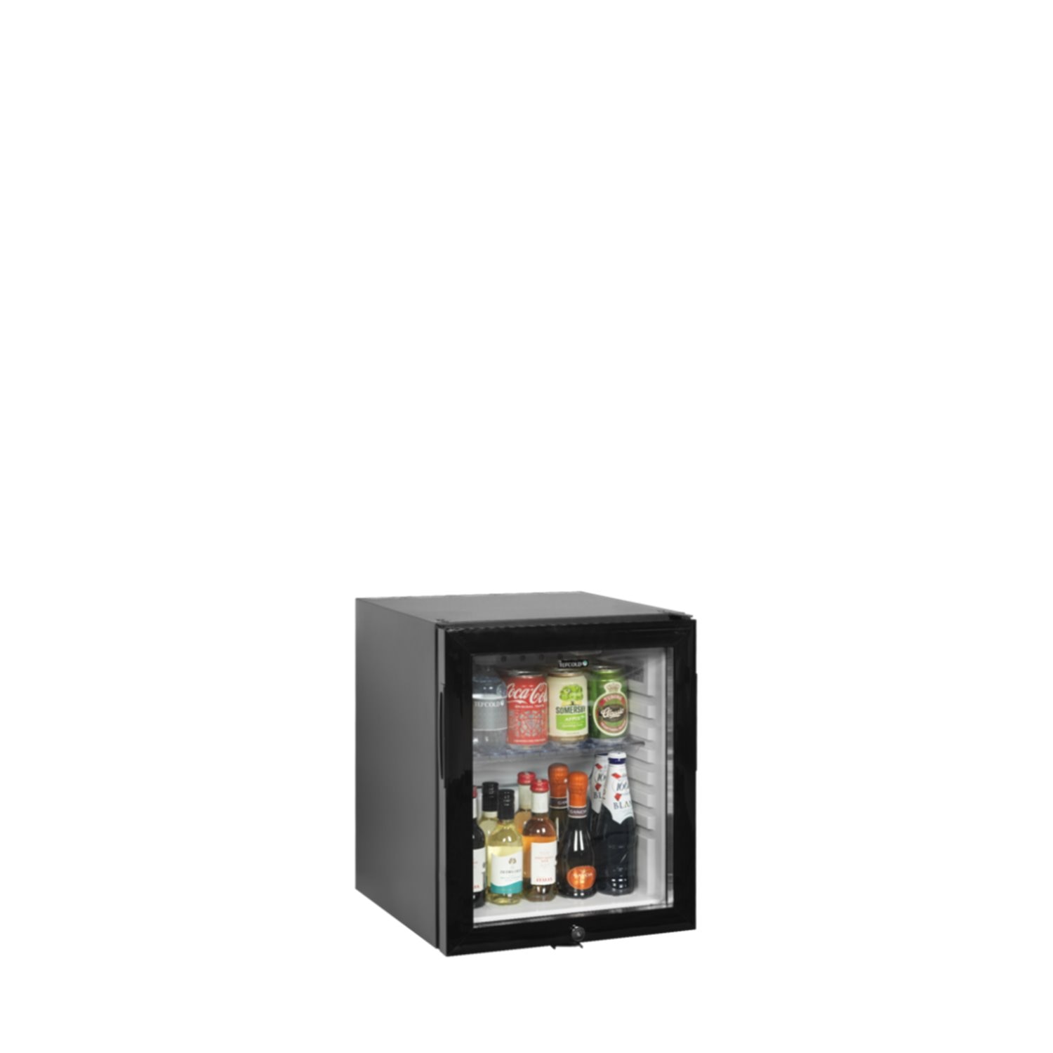 Minibar Tefcold TM35GC, 1 usa sticla, 27/24L, +5/+14°C, R600a, Negru, 402x425x505 mm