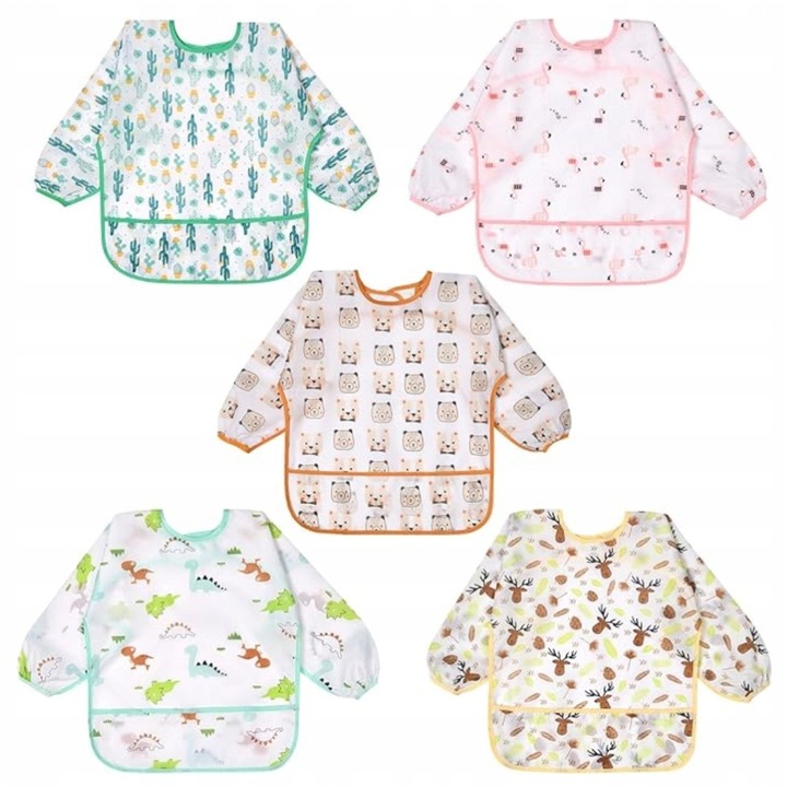 5 darabos, ujjatlan, vízálló, többszínű előke szett gyerekeknek, 6 hónap - 3 év