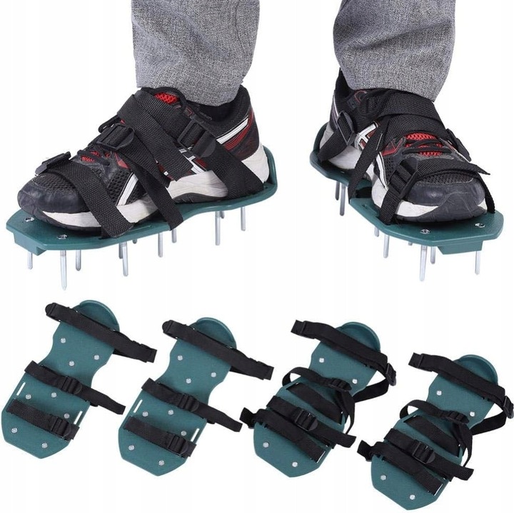 Сандали за аериране на тревни площи, 13 шипа, зелени и черни, 30x13см, регулируем комплект