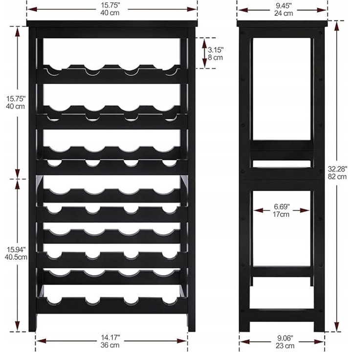 Bambusz bortartó, 24 palack, 6 szintes, fekete, 23x36x80,5cm