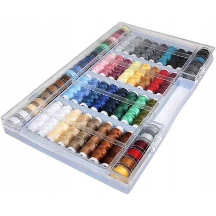 64 részes készlet, Alzetta, poliészter varrócérna, többszínű, 32 tekercs, 32 orsó