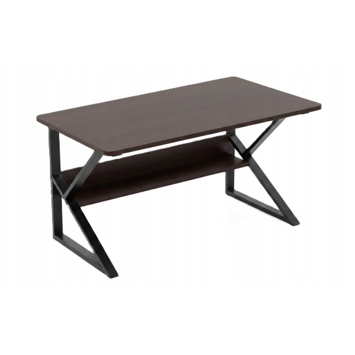 Birou computer, stil LOFT, 80x40x72cm, foarte inchis maro, negru, cu raft suplimentar