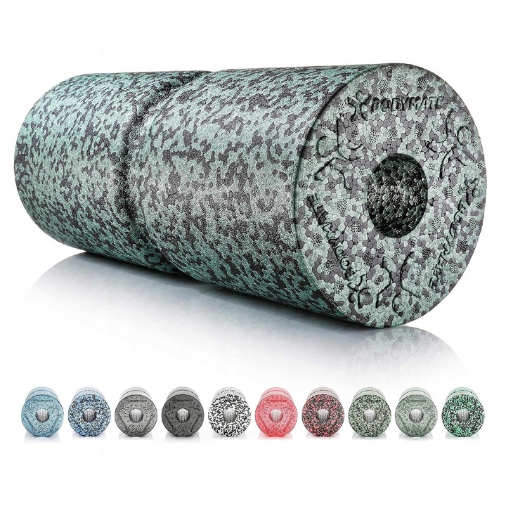 Rola de masaj Bodymate, 35x14cm, negru/verde, medie, pentru fitness