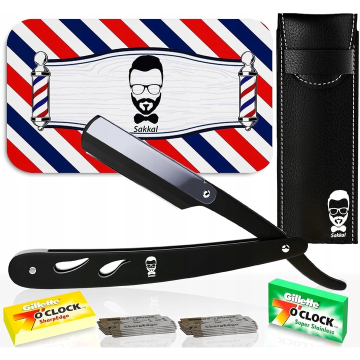 Lama de ras Sakkal, set cu 20 de lame Gillette, pentru piele sensibila si normala, etui inclus