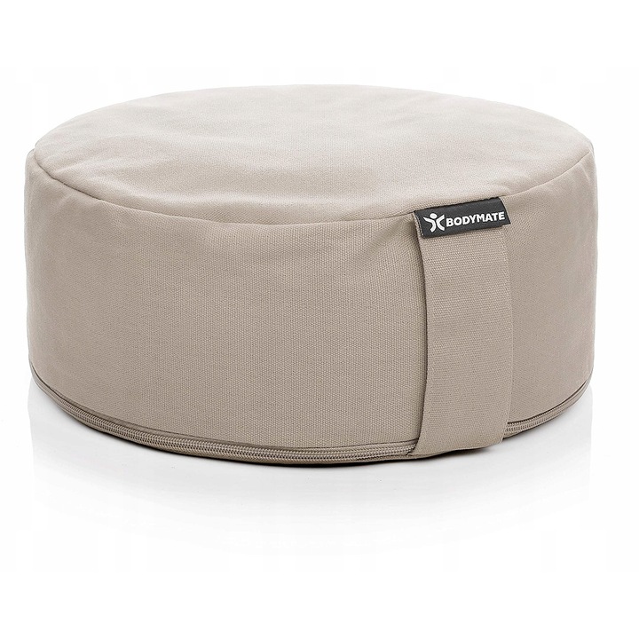 Възглавница за медитация Bodymate, 31x13см, пълнеж от люспи от елда, 100% памук, светлосив