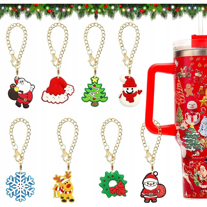 8 darabos karácsonyi kulcstartó készlet, vegyes minták, többszínű