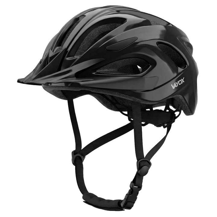 Casca protectie bicicleta Vayox Speed L VA0425BGL, Circumferinta 58-61 cm, Cu lumina spate USB-C LED, Cu 15 canale de ventilatie, Negru Lucios