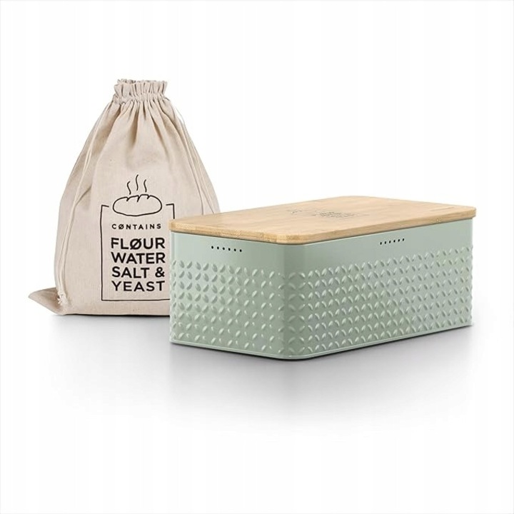 Cutie alimentara LARS NYSOM cu capac din bambus, design minimalist, 34x18,5x13,5 cm, culoare sage