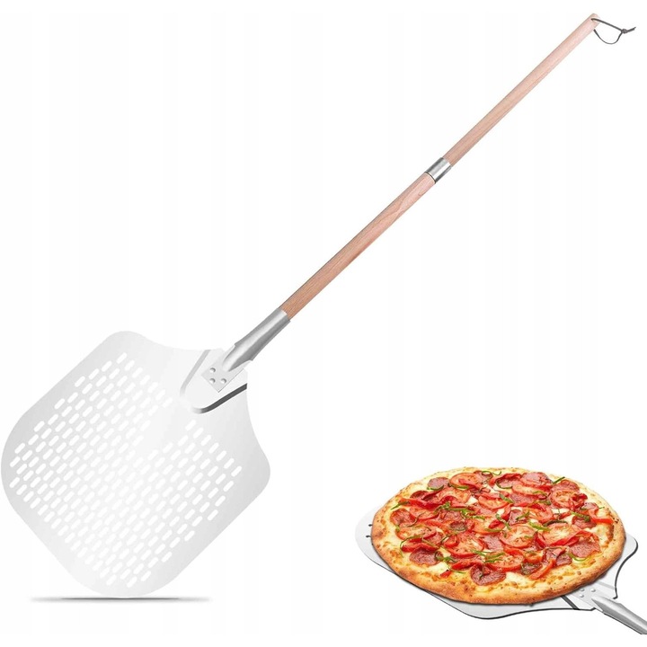 Lopata pentru pizza cu maner detasabil, 137 cm, suprafata 35x30 cm, aluminiu perforat