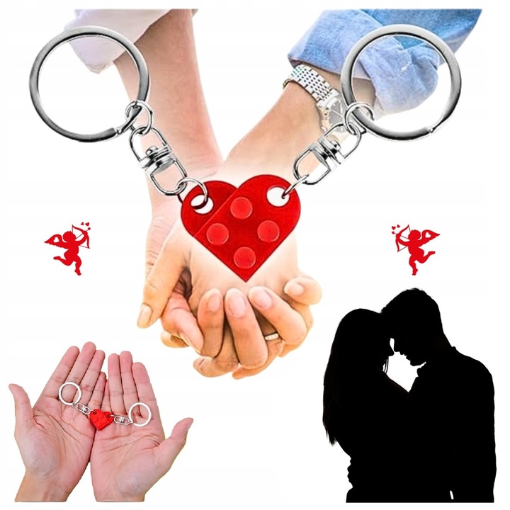 Set brelocuri pentru chei in forma de inima, 2 bucati, simbol al iubirii, multicolor
