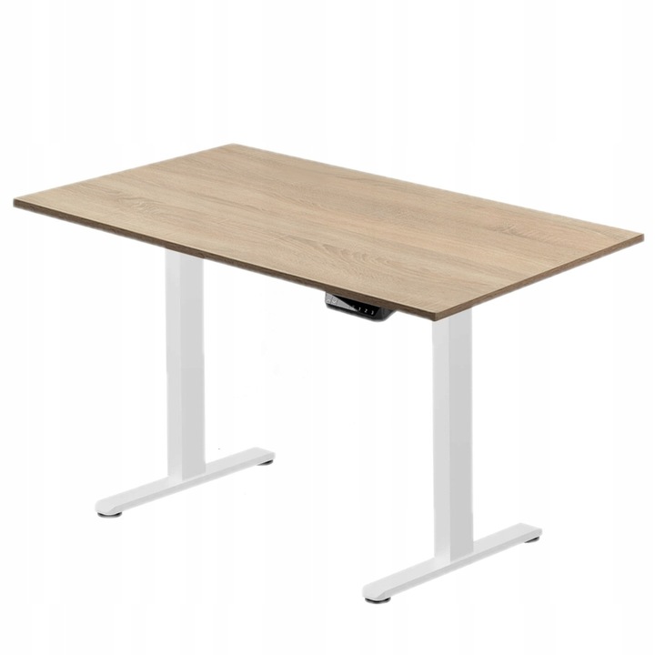 Birou electric reglabil 160x80 cm, Dab Sonoma, cu 2 guri USB, structura metalica alba