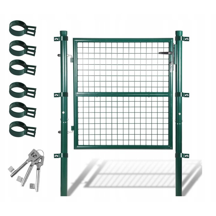 Poarta gradina 100x100 cm, verde, din otel zincat, cu manere si 3 chei