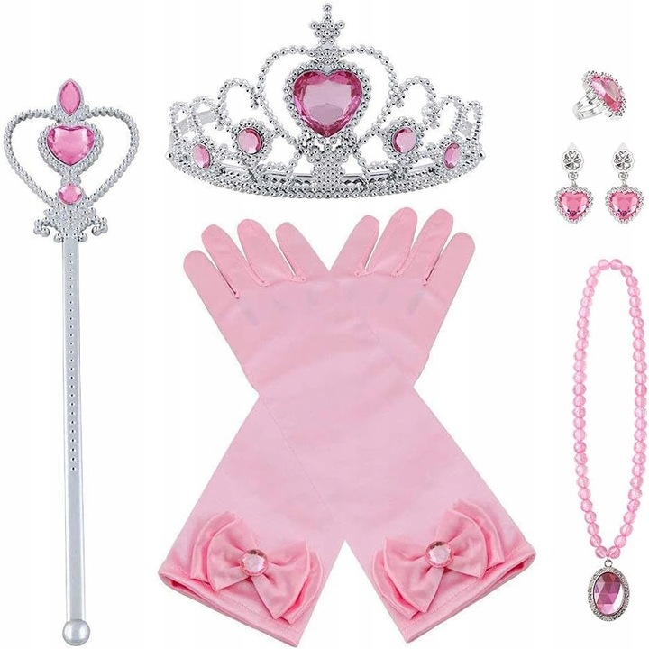 Set accesorii costum printesa, 7 piese, roz, pentru copii 3-9 ani