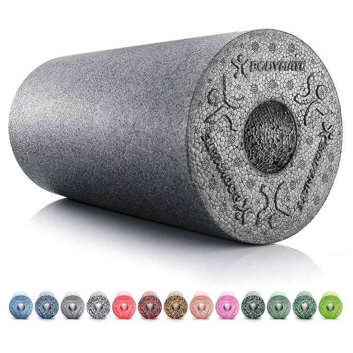 Rola de masaj Bodymate 30x15cm, medie, gri, set cu e-book de exercitii