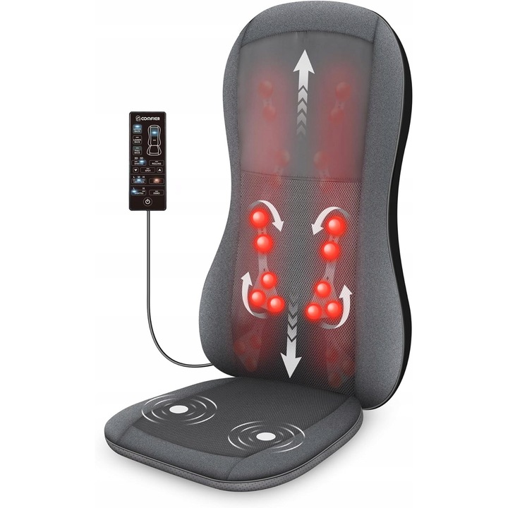 Masajer Comfier cu caldura - Shiatsu 2D/3D, 10 noduri de masaj, negru