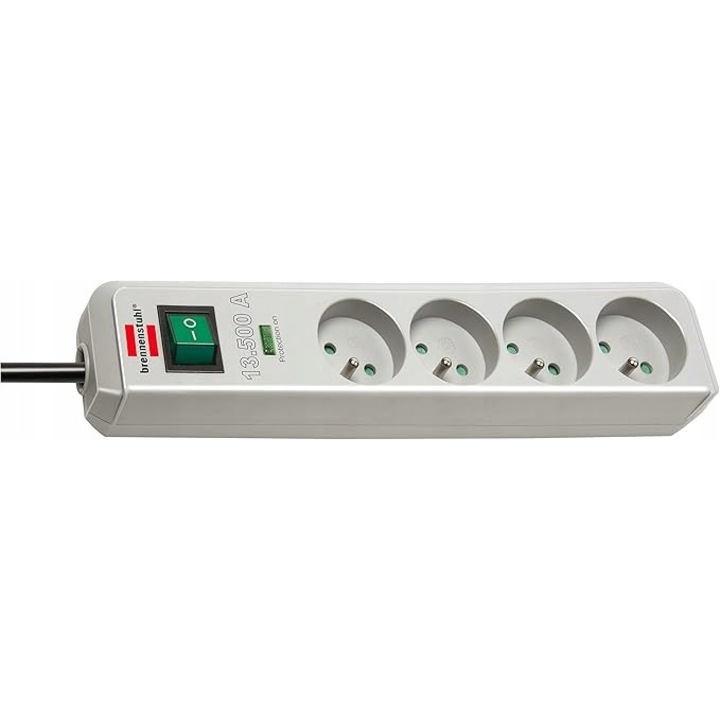 Prelungitor Brennenstuhl Eco-Line, 4 gniazda, protectie impotriva supratensiunii, 1,5m, gri