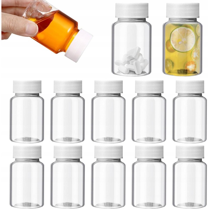 Set 12 sticle mini 100 ml, transparente, reutilizabile, pentru sucuri si shoturi