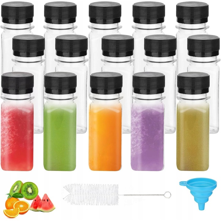 Set 15 sticle mini 60 ml transparente cu lejer si perie pentru bauturi