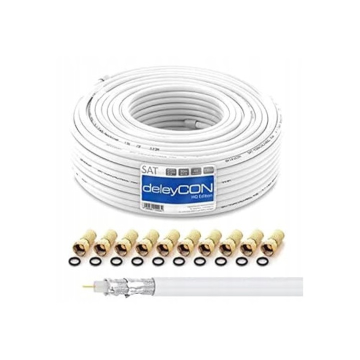 Коаксиален кабел DELEYCON HQ 30м, 130dB, 4K, 10 F конектора