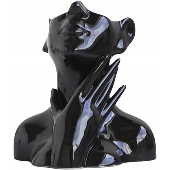 Vaza ceramica decorativa fata de femeie, neagra, 12cm