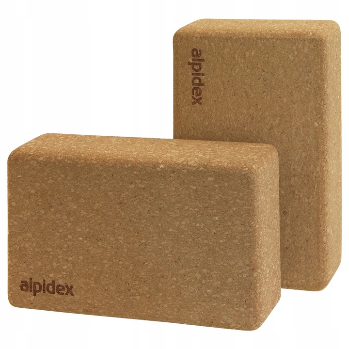 Set 2 blocuri yoga din pluta Alpidex, 23x14x7,5cm, ecologic, antiderapant
