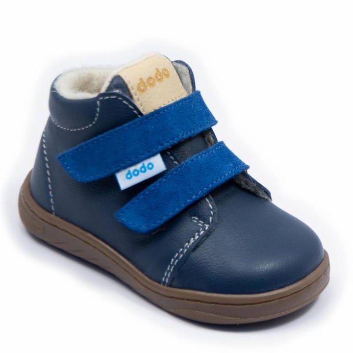 Ghetute copii barefoot Dodo Shoes Thermo Wool, Culoare Navy produs din piele naturala imblanite cu talpa flexibila pentru mers sanatos Marimea 23