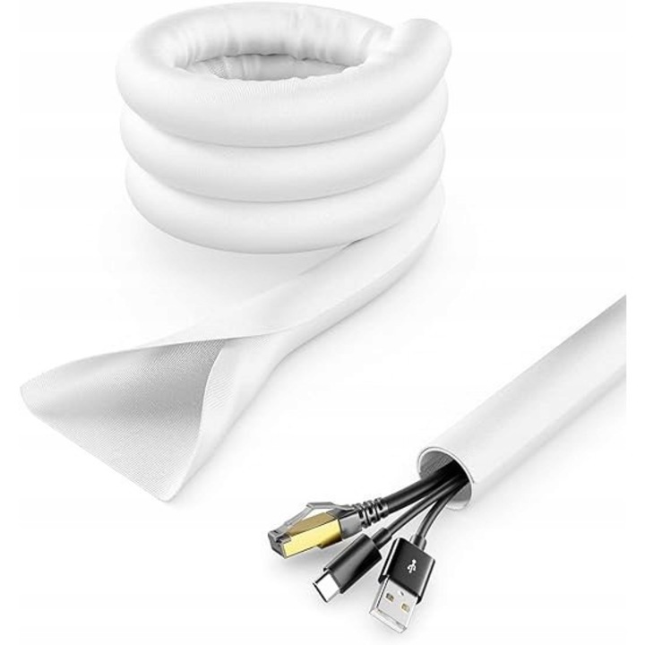 Organizator cabluri 3m, nylon, alb, deleyCON