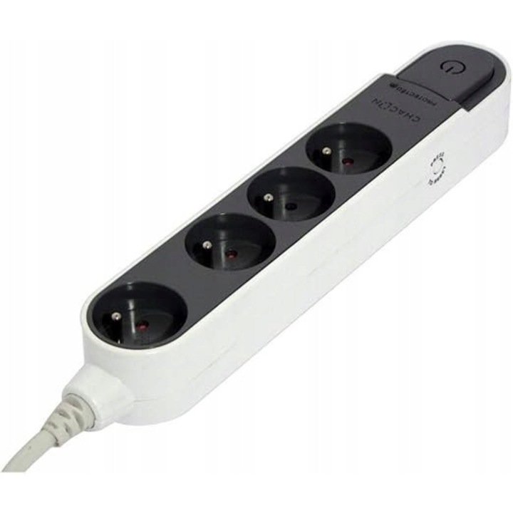 Prelungitor Chacon 49432, 4 gniazda, protectie impotriva supratensiunii, 3m, gri inchis