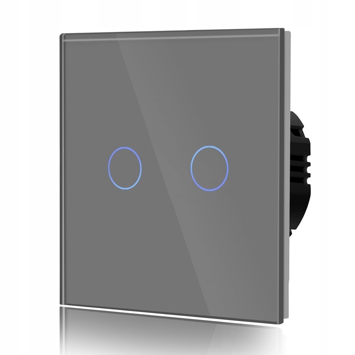 Intrerupator touch 2-canal, sticla, 110-240V, rezistent la foc si apa, gri