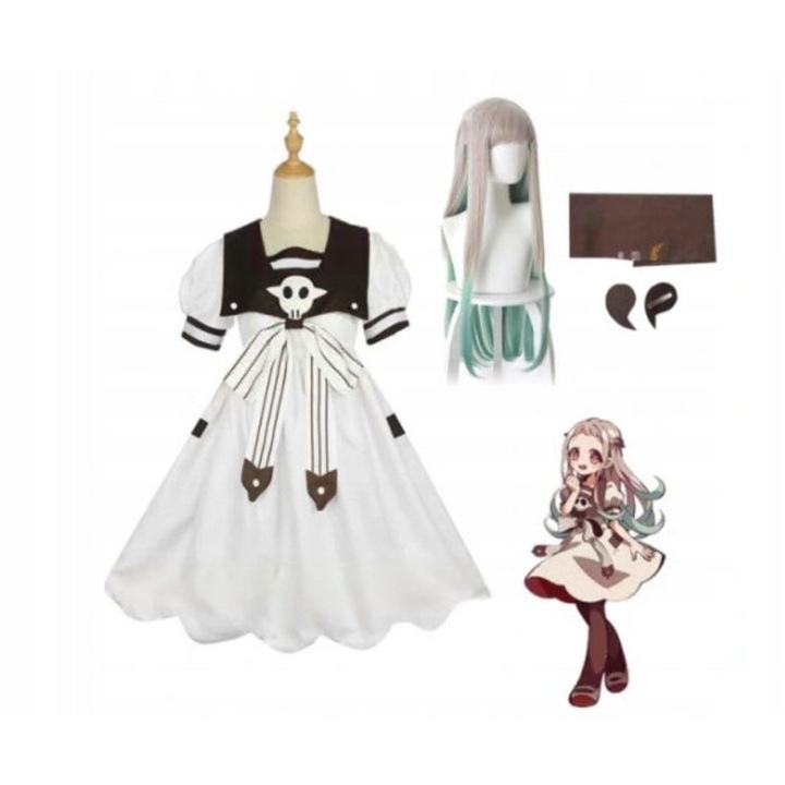 Costum carnaval Nene Yashiro, set cu rochie, sosete si agrafe, poliester spandex, multicolor, XL