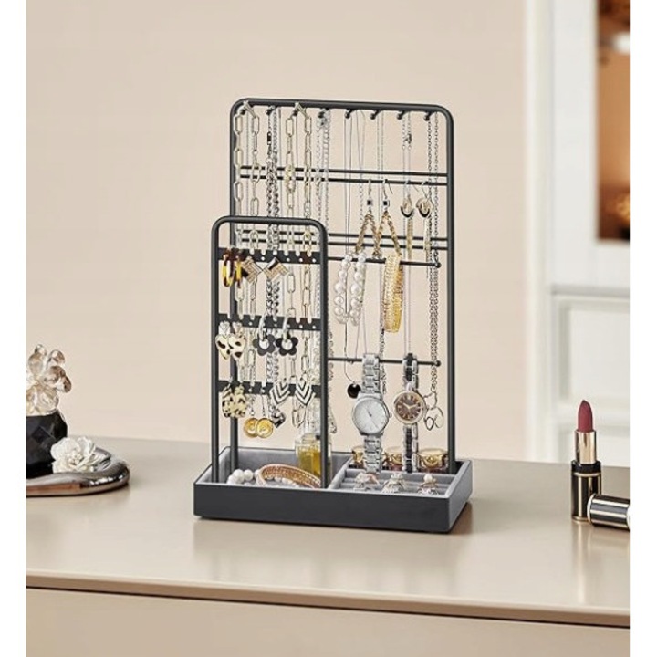 Органайзер за бижута, черен, с кадифена тавичка, 30x5,8см, комплект