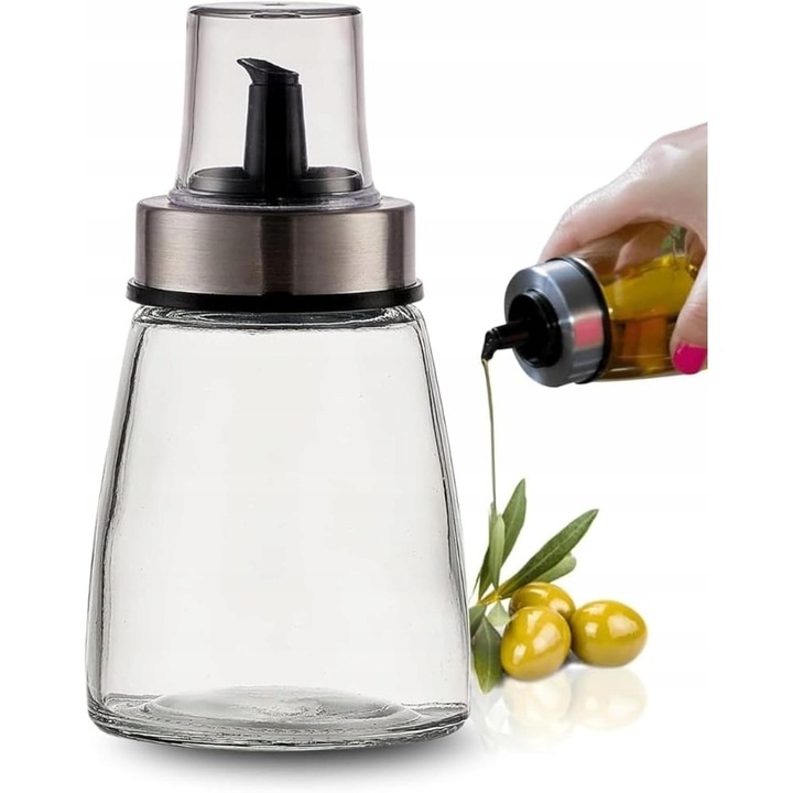 Dozator sticla pentru ulei si otet, capacitate 200 ml, design minimalist, transparent, 6,5x6,5x12,5cm