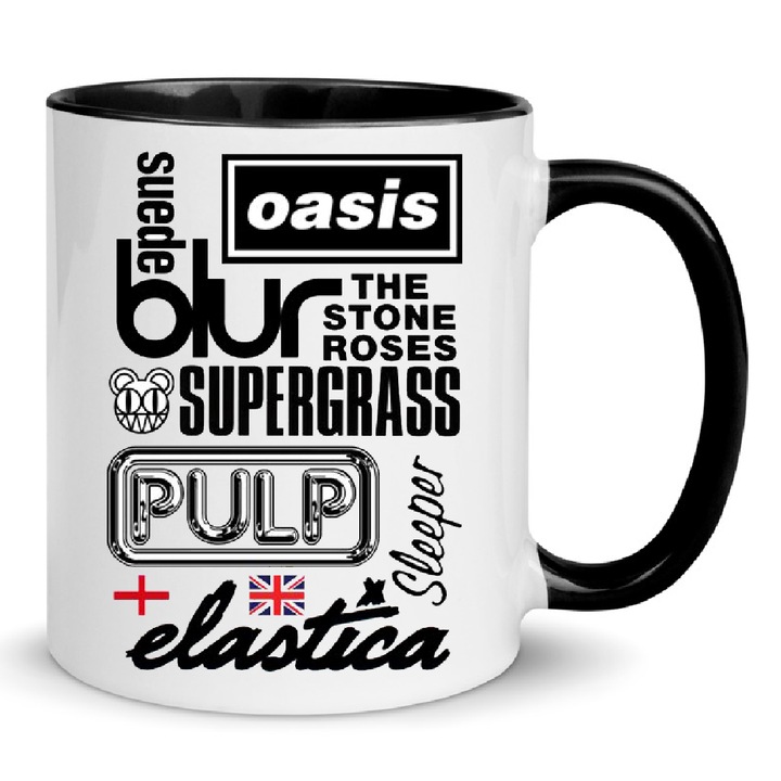 Cana ceramica Oasis 330ml No.6, neagra si alba, rezistenta la masina de spalat, design modern