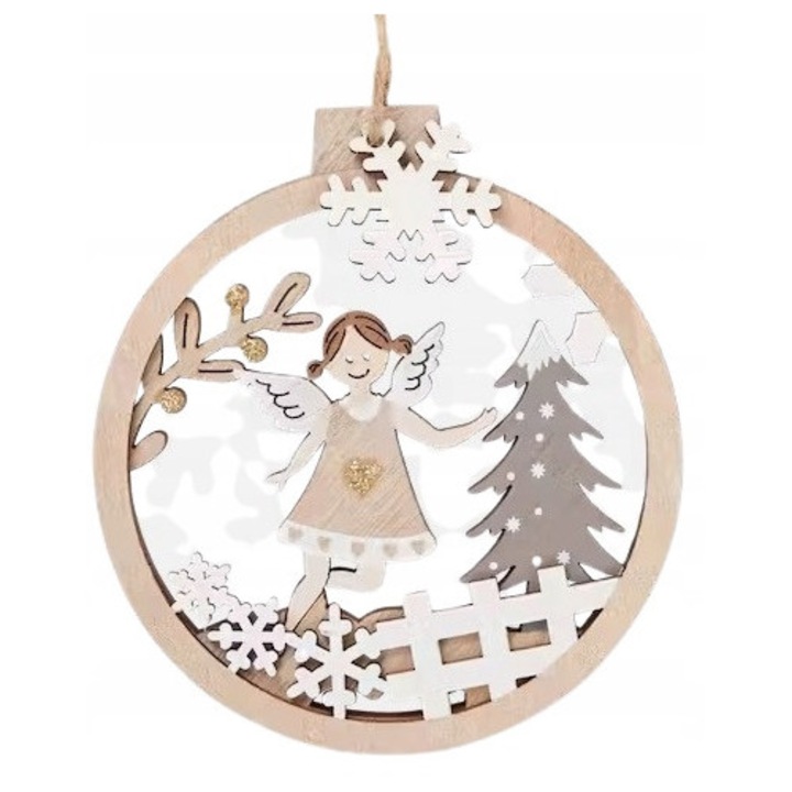 Zawieszka de Craciun din lemn, 11cm, cu snur pentru agatat, set de decoratiuni