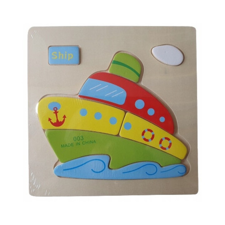 Puzzle educational din lemn 3D, Alibaba, multicolor, dezvolta motricitatea si gandirea logica