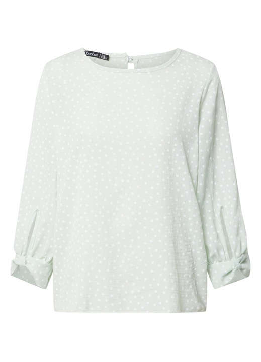 Bluza dama, Boohoo, verde mint, cu buline, maneci bufante, Verde menta