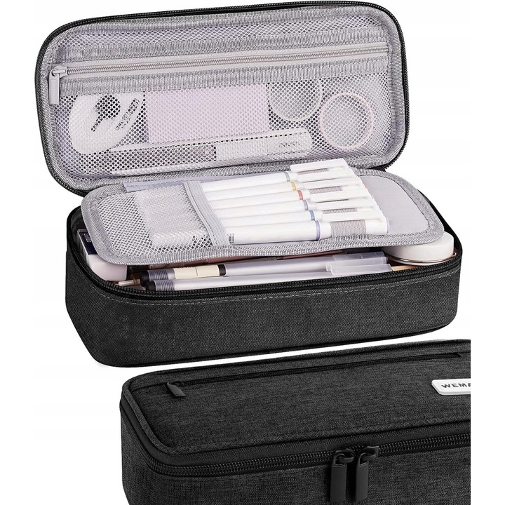 Nagy tolltartó rendszerezővel, 5 rekeszes, fekete