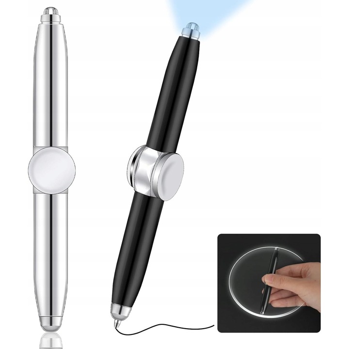 Set 2 Pixuri Antistres LED 3 in 1, Argintiu si Negru, 10,5x1,5cm